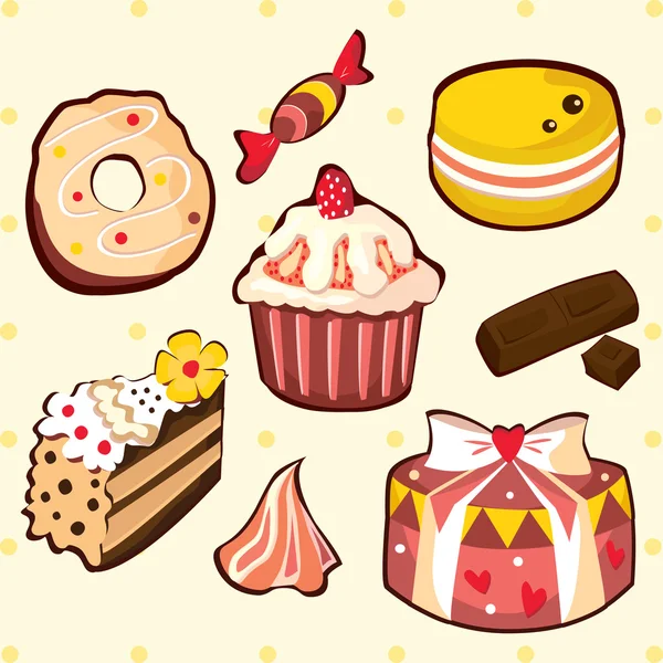 Lezzetli tatlılar ve pastalar seti — Stok Vektör