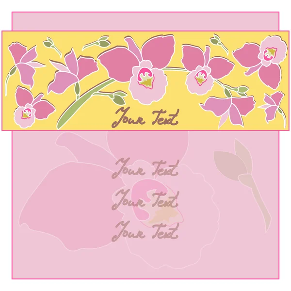 用粉色的兰花花的卡。矢量背景与花 — 图库矢量图片
