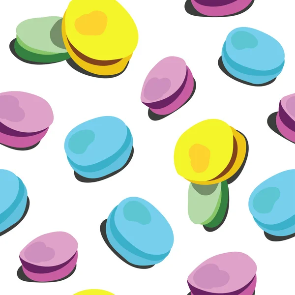 Motif sans couture dessiné à la main avec des macarons verts, jaunes, bleus, roses — Image vectorielle