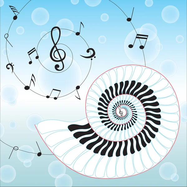 Isolated music shell on musical notes background — Stock Vector