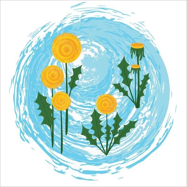 Set of yellow flowers isolated on blue background — Stock Vector
