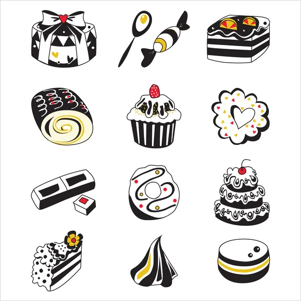 Set of various hand drawn sweets and candies sketches. Isolated vector illustration on white background — Stock Vector