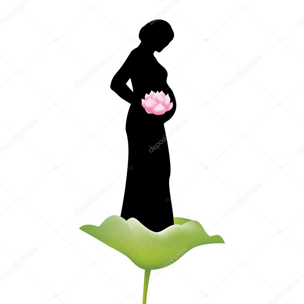 Silhouette of pregnant woman with lotus flower. vector illustration