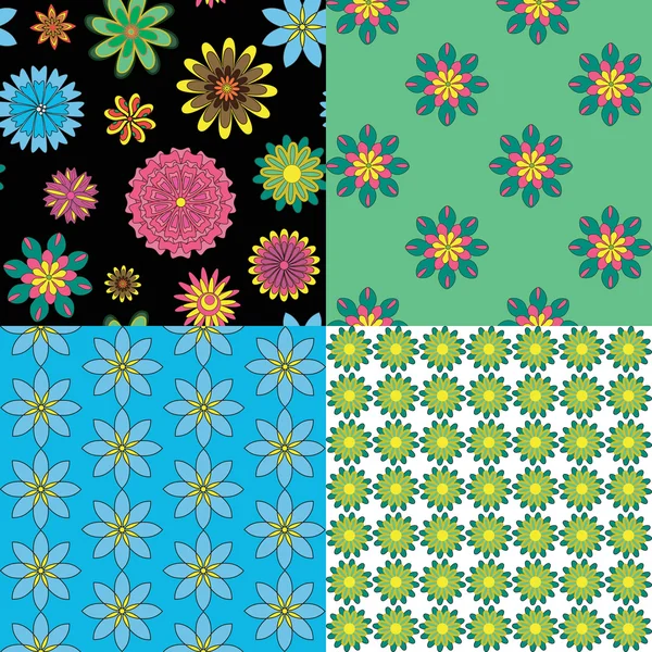 Conjunto de patrones de flores sin costura, vector de fondos florales — Vector de stock