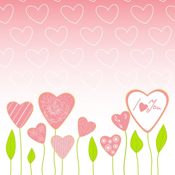 Lindo fondo corazones románticos con texto te amo. Vector corazones aislados set illustration.Can ser utilizado para la tarjeta, postal, papel pintado, web, en el día de San Valentín — Archivo Imágenes Vectoriales