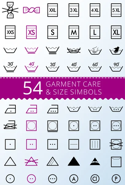 Tvättservice care symboler. Uppsättning av textil vård ikoner. Tvätt och vård tecken på textil plagg. — Stock vektor