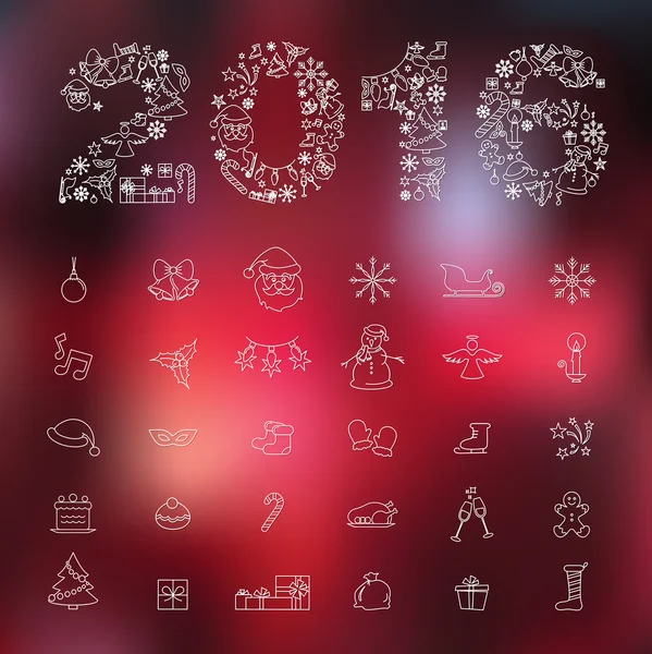 İnce çizgi simgeler vektör Noel ve yeni yıl. Düz çizgili stile. 