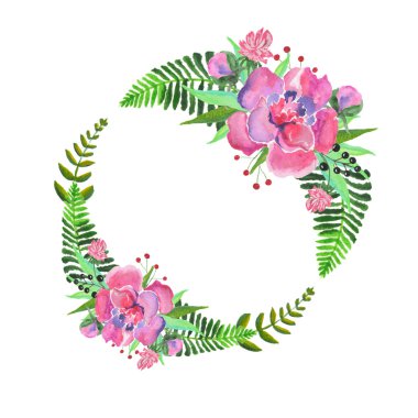 Çiçek çelenk suluboya çizimi