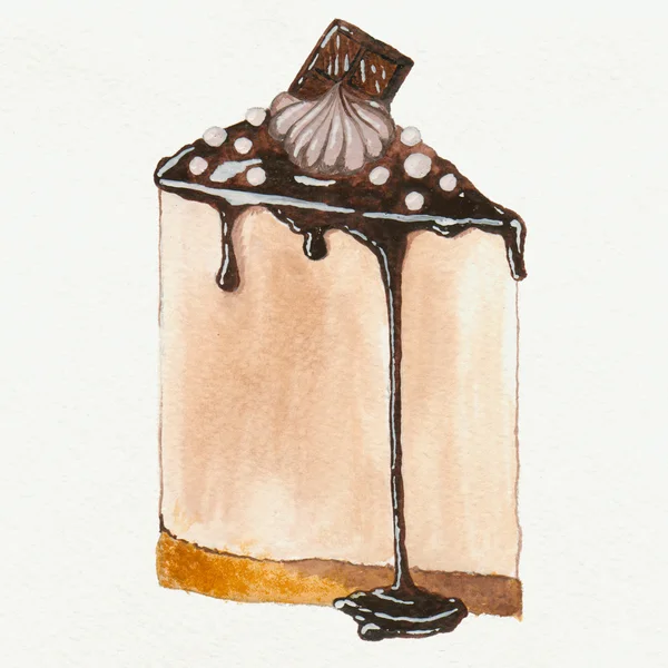 Un pezzo di pittura ad acquerello torta al cioccolato — Foto Stock