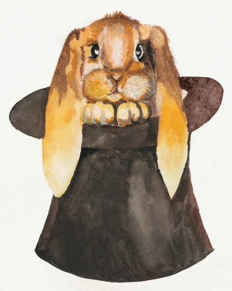 Kanin i en hatt akvarell — Stockfoto