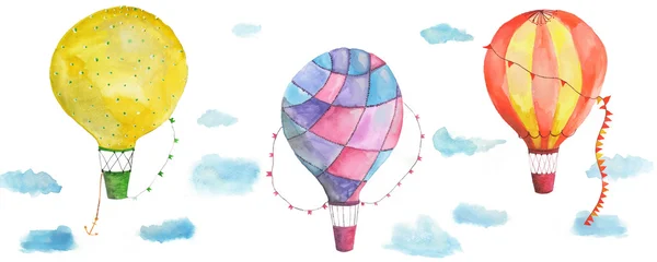3 つの気球旅行水彩画 ストック写真