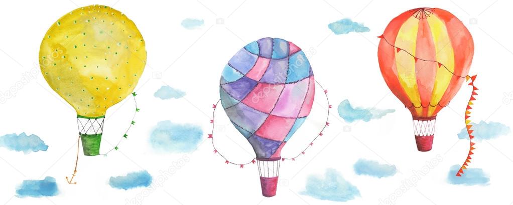 Three balloon traveler watercolor