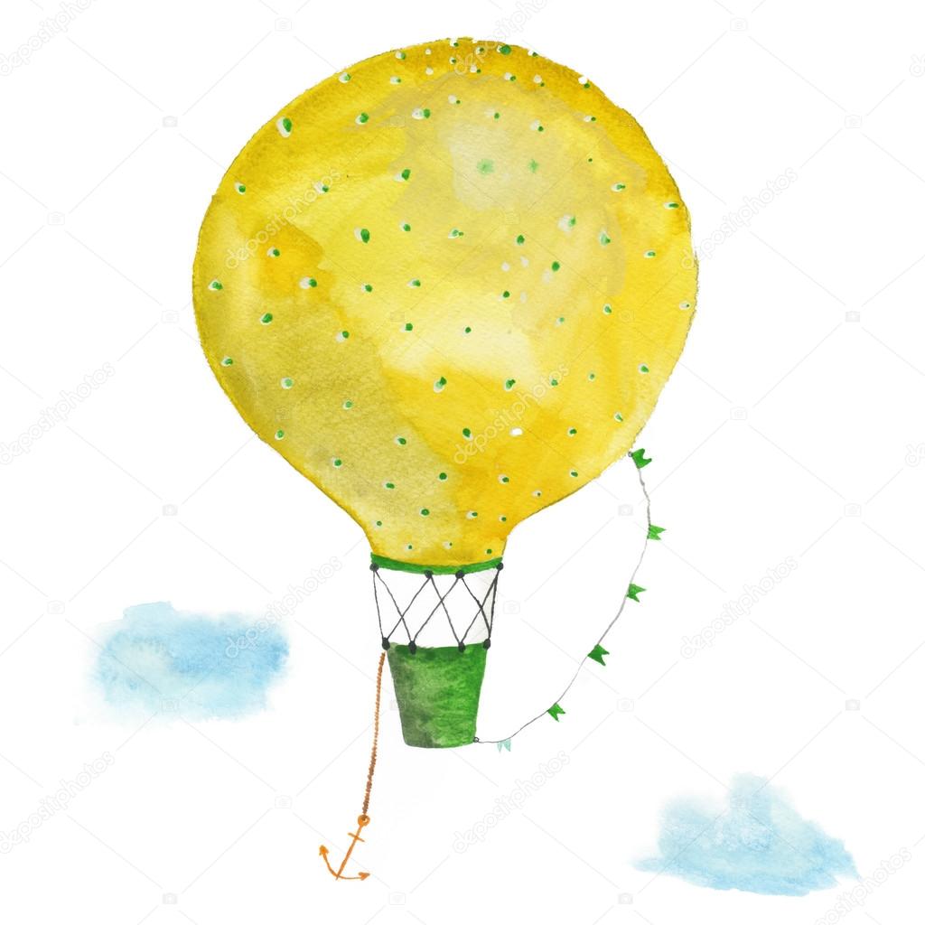 Yellow balloon traveler watercolor