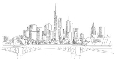 Frankfurt am Main şehir merkezinde anahat gökdelen Bridge ile 