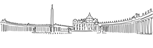 Çizilmiş Saint Peter Meydanı ve Saint Peter Bazilikası'na ver. Vatikan — Stok Vektör