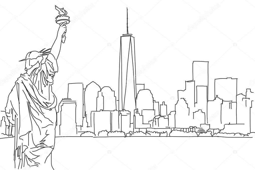 Free hand sketch of New York City skyline. Vector Scribble