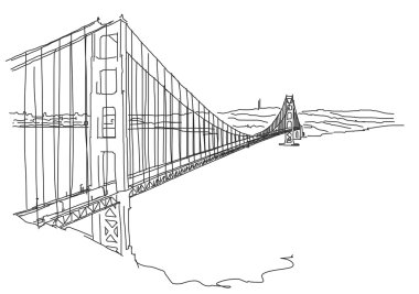 Elle çizilmiş Golden Gate, San Francisco. Vektör karalama