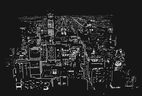 Luces de Ciudad Grande Ilustración Artesanal Vector Obras de Arte — Vector de stock