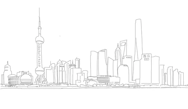 Shanghai centrum Panorama zarys szkicu — Wektor stockowy