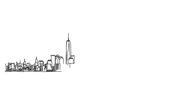 New York Panorama Outline Animation — Stock Video