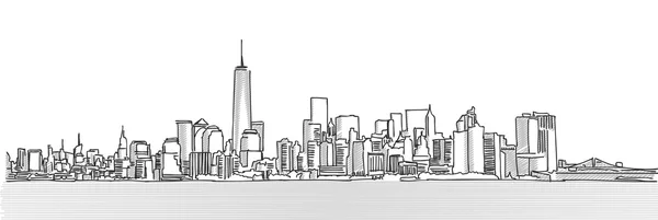 Nova Iorque Panorama Skyline, Free Hand Sketch — Vetor de Stock