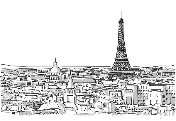 Sobre los tejados de París Dibujo hecho a mano — Vector de stock