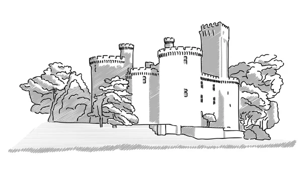 历史的英国城堡手的素描画 — 图库矢量图片