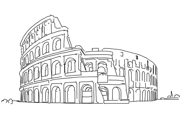 Rome Colosseum schone handen Dranw Sketch, overzicht — Stockvector