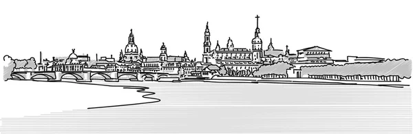 Dresden Panaroma skiss, greytoned — Stock vektor