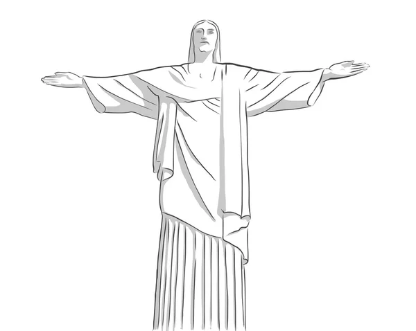 Christ the Redeemer statue Outline Sketch — Stock Vector