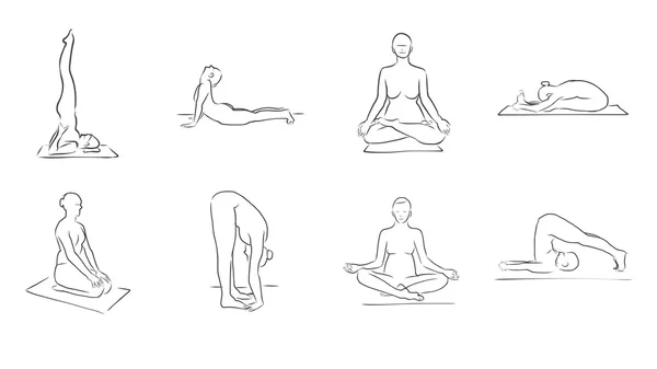 Satz von acht Yoga-Figuren — Stockvektor