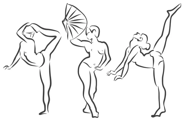 Girl dancing drawing actors poses — Stock Vector