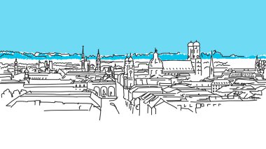 Münih, vektör anahat kroki çatılarda