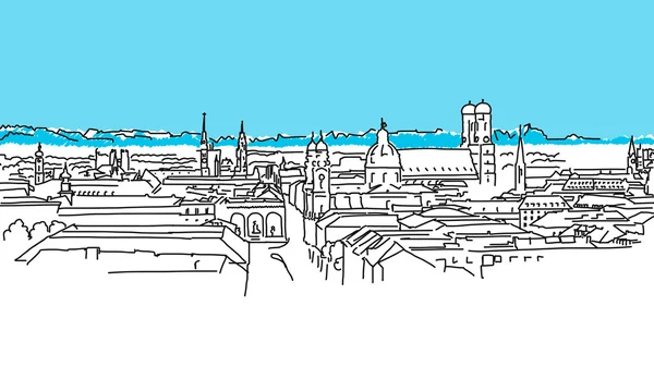 Sui tetti di Monaco, Vector Outline Sketch — Vettoriale Stock