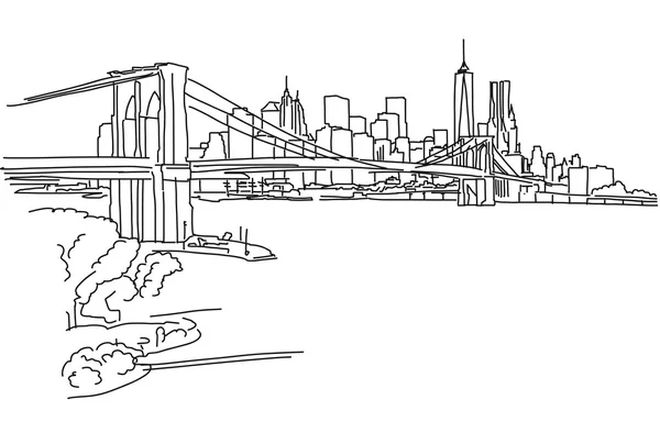 New York Panorama avec pont de Brooklyn — Image vectorielle