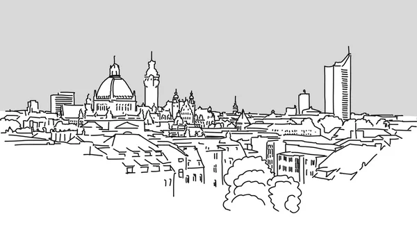 Leipzig Skyline Vector esbozo bosquejo — Vector de stock