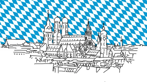 在慕尼黑，矢量轮廓草绘的屋顶上 — 图库矢量图片
