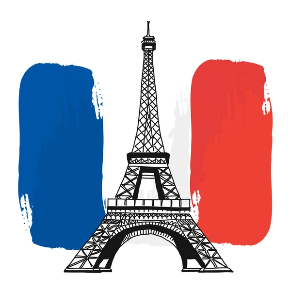 França Torre Eiffel e Bandeira, Vector Obras de Arte —  Vetores de Stock