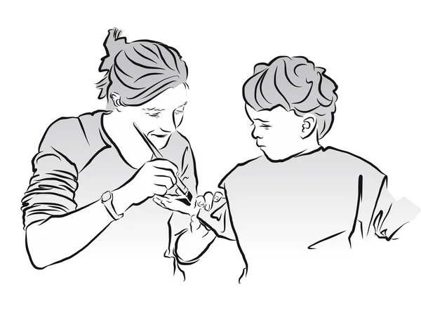 Η μητέρα του παιδιού ζωγραφική χέρι για τις τέχνες για παιδιά. — Διανυσματικό Αρχείο