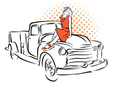 Pin-Up Girl and Old Piuckup Sketch clipart