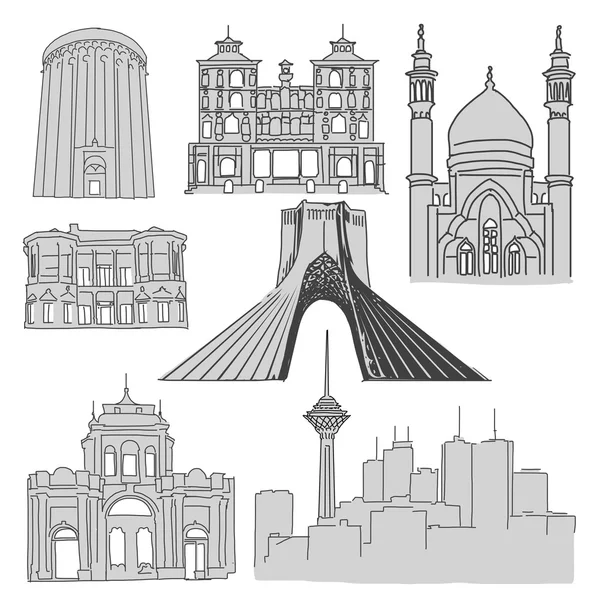 Teherán Edificios famosos, bosquejo del esquema — Archivo Imágenes Vectoriales