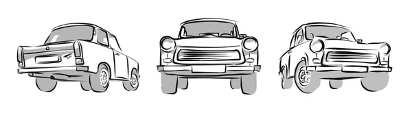 Old East German Car, Three Views (dalam bahasa Inggris). Sketsa Vektor - Stok Vektor