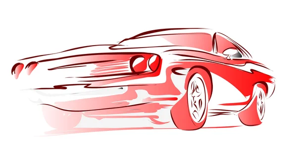 Voiture de muscle vieux, esquisse colorée de contour de vecteur — Image vectorielle