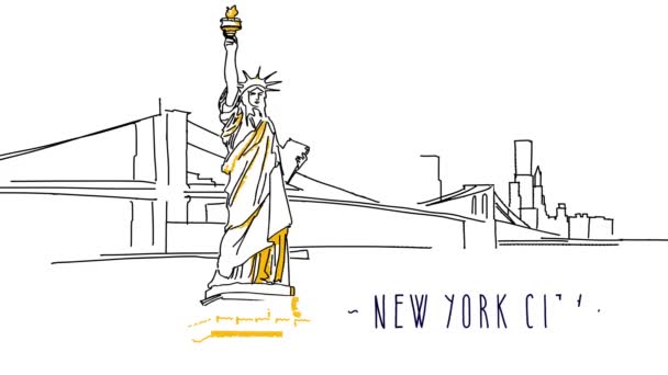 New York Skyline Building-Up Animation with Typography in Motion — стоковое видео