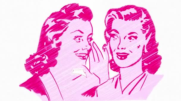 Two Girls in Pink. Gossip Sketched Motion Graphic — Stock Video