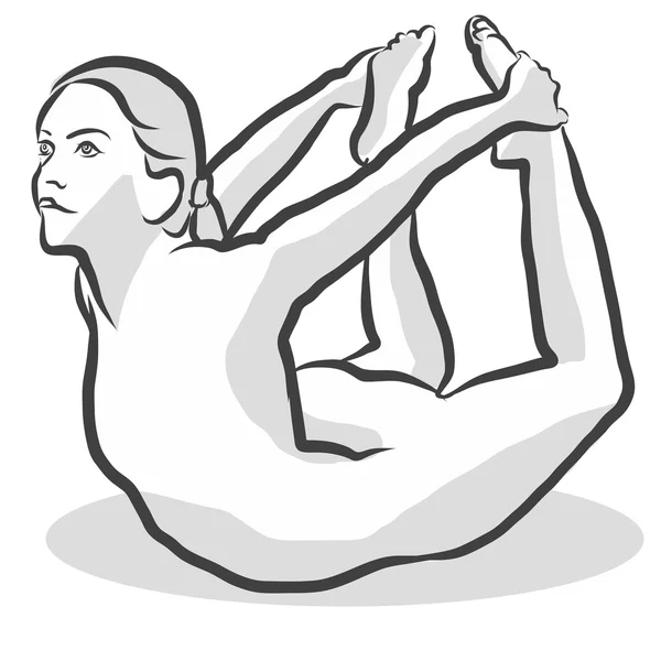 Bow pozice jógy Dhanurasana žena Skletch — Stockový vektor