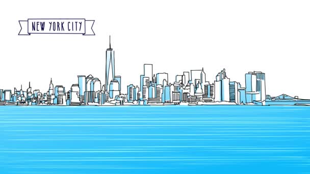 NYC Animated Panorama Sketch avec Headline — Video