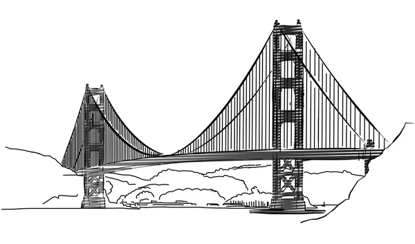 ゴールデン ゲート ブリッジ、サンフランシスコ、アウトライン スケッチ — ストックベクタ