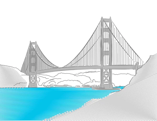 金门大桥，旧金山，彩色素描 — 图库矢量图片