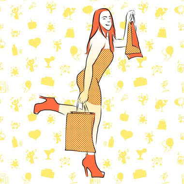 Seksi moda kız çanta ve doodle öğelerle